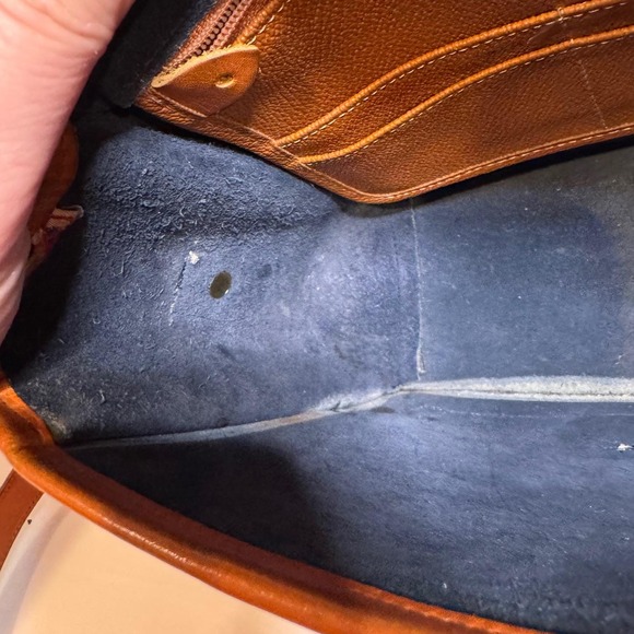 VTG Dooney & Bourke All-Weather Leather Square Surrey Crossbody Navy Brown Bag - Picture 14 of 16